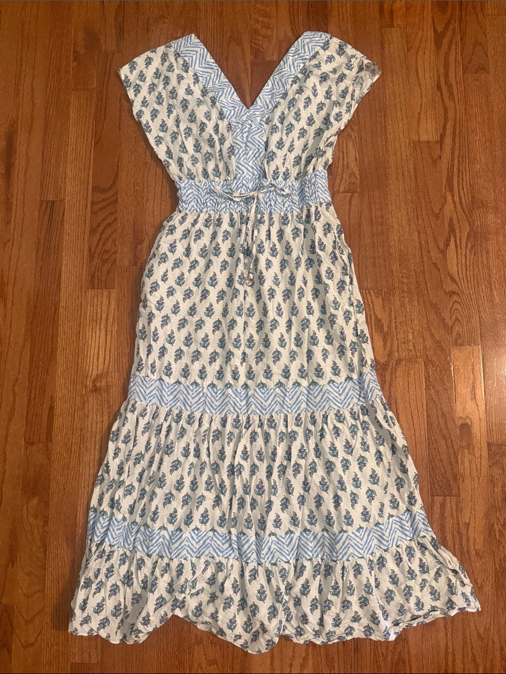 Rachel Zoe White Maxi Dress with Blue Floral Print